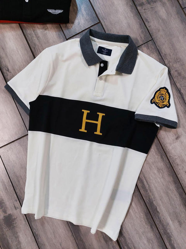 Hackett Off White & Black Polo Collared T-Shirt